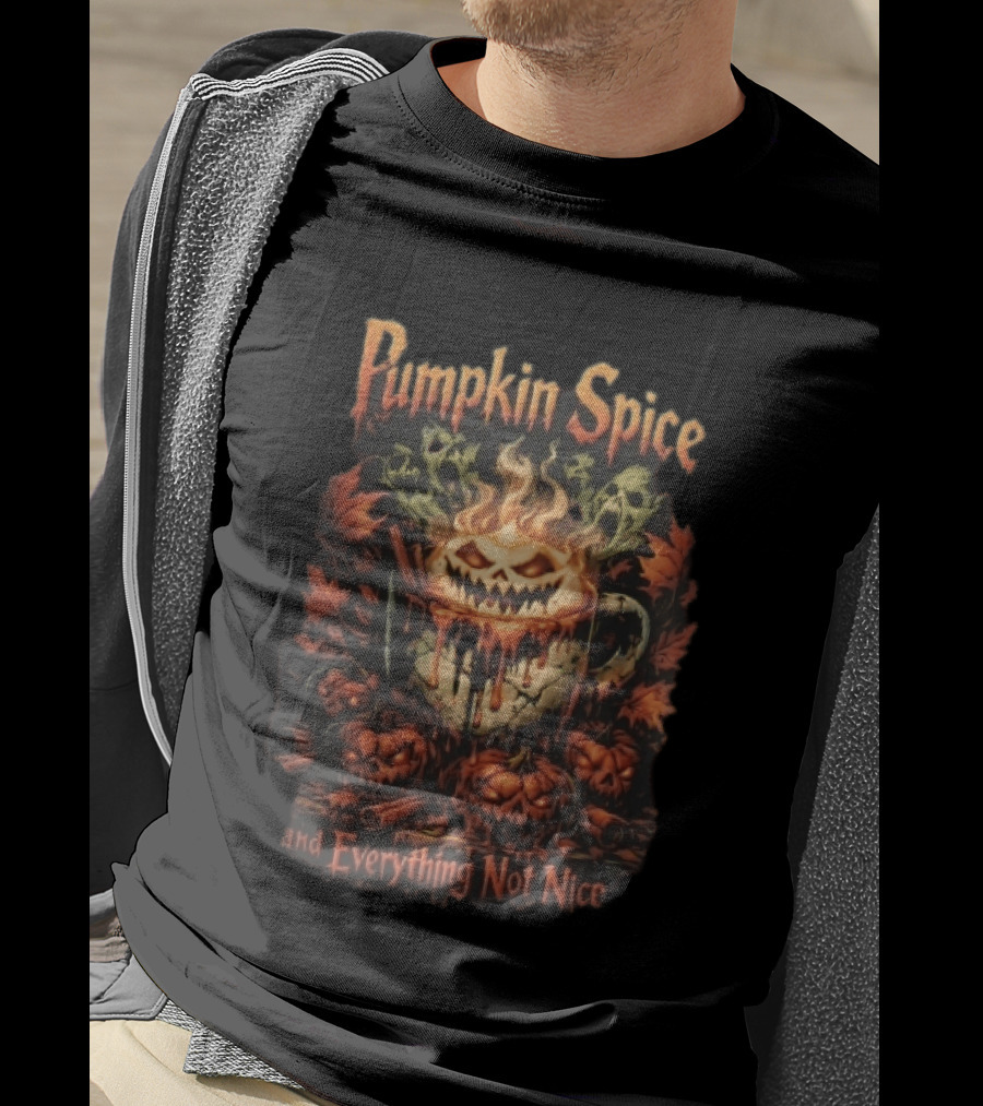 Pumpkin Spice And Everything Not Nice Evil With Ghosts And Skulls Steam T-Shirt