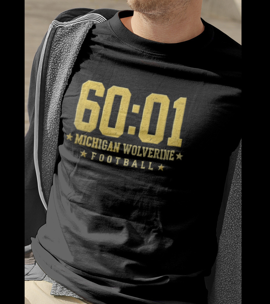 Michigan Wolverines 60:01 Distressed Yellow Football Stars T-Shirt