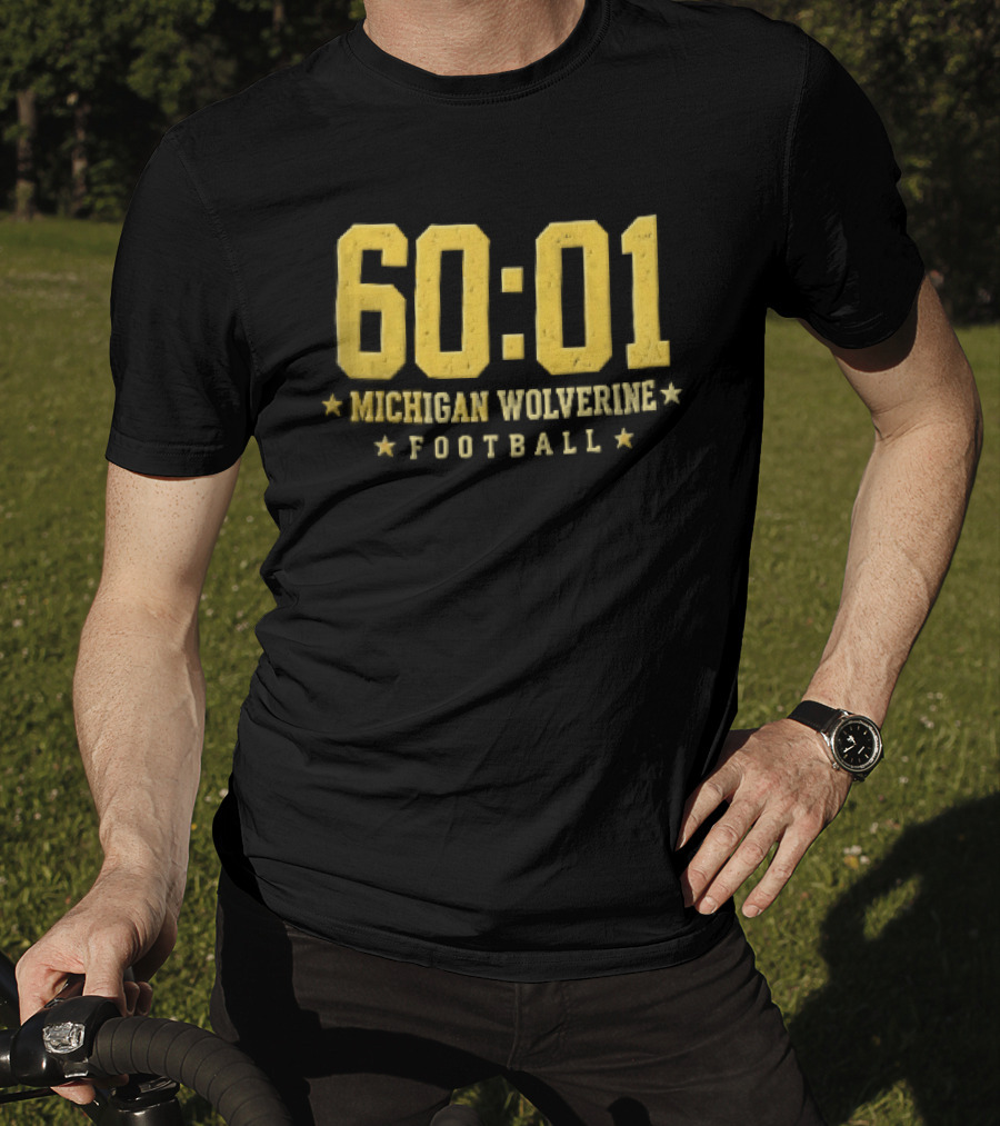 Michigan Wolverines 60:01 Distressed Yellow Football Stars T-Shirt