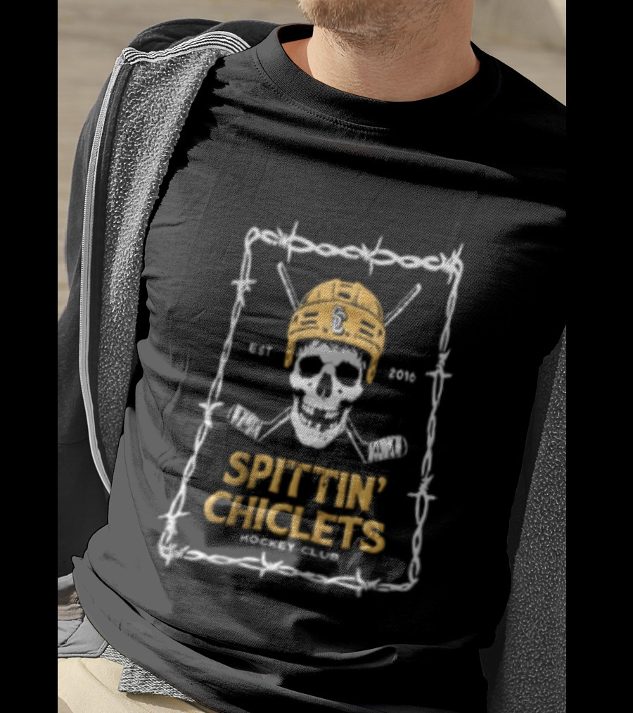 Spittin' Chiclets Skull Hockey Club Barbed Wire T-Shirt