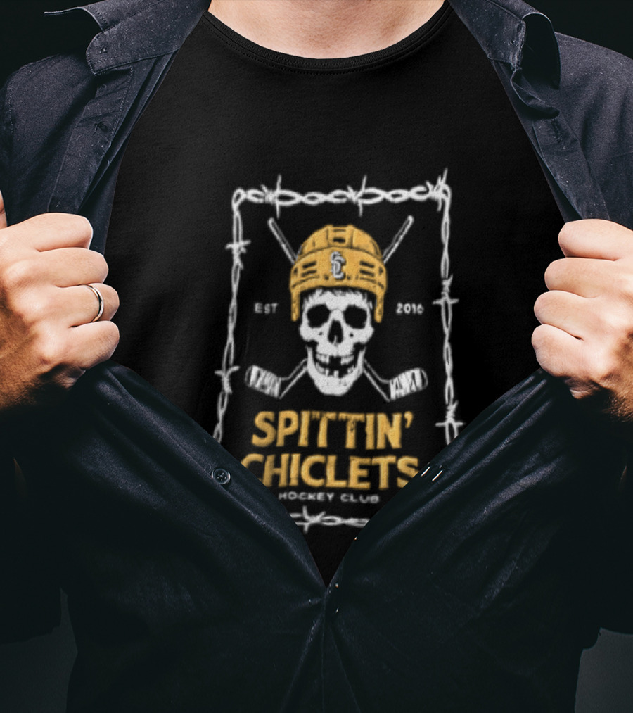Spittin' Chiclets Skull Hockey Club Barbed Wire T-Shirt