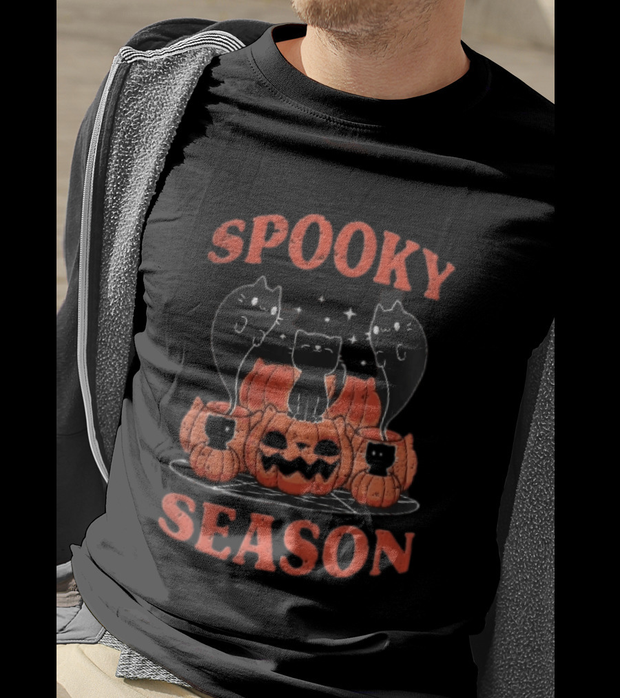 Spooky Season Black Cats Jack O Lantern Pentagram Cartoon T-Shirt