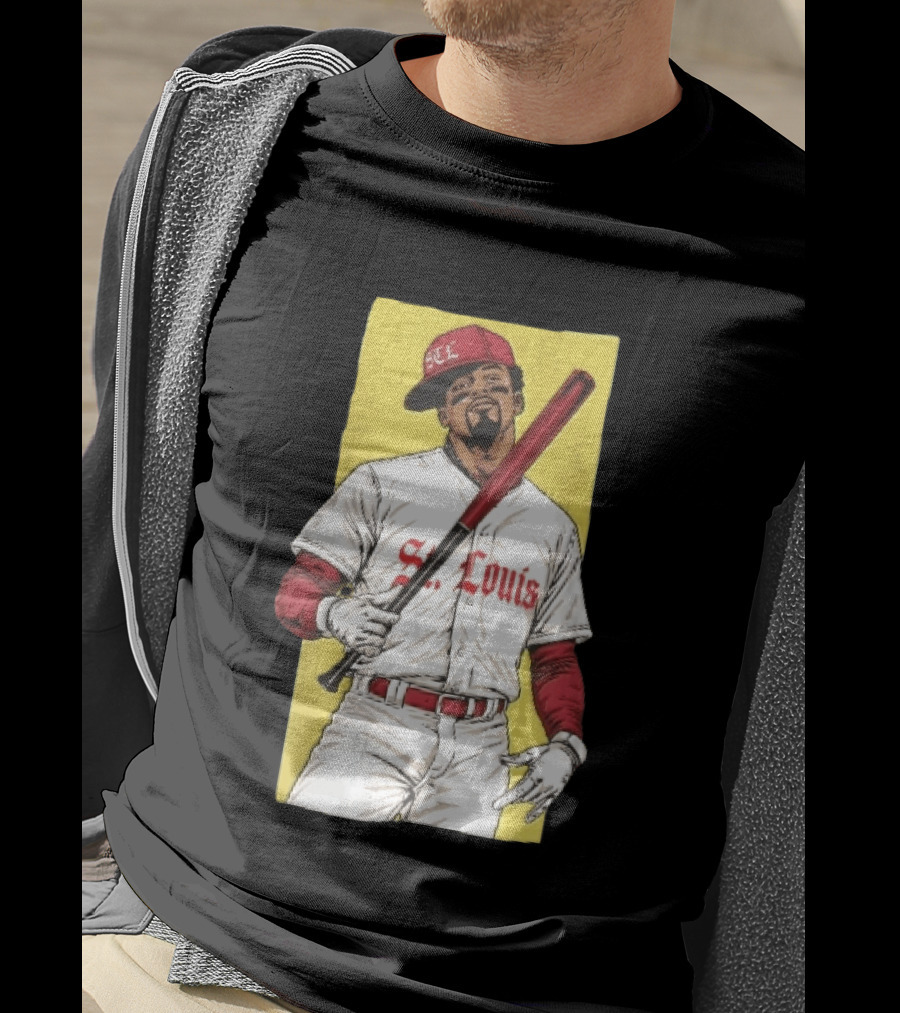 St Louis Cardinals STL Baseball Player Caricature With Bat T-Shirt
