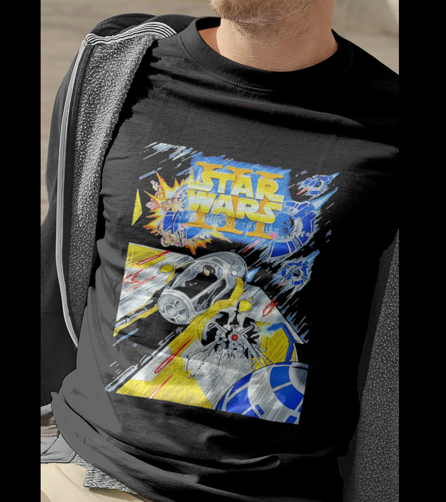 Star Wars Revenge Of The Sith Galactic Battle Artwork Featuring Anakin Skywalker And Iconic Droid Spaceships T-Shirt