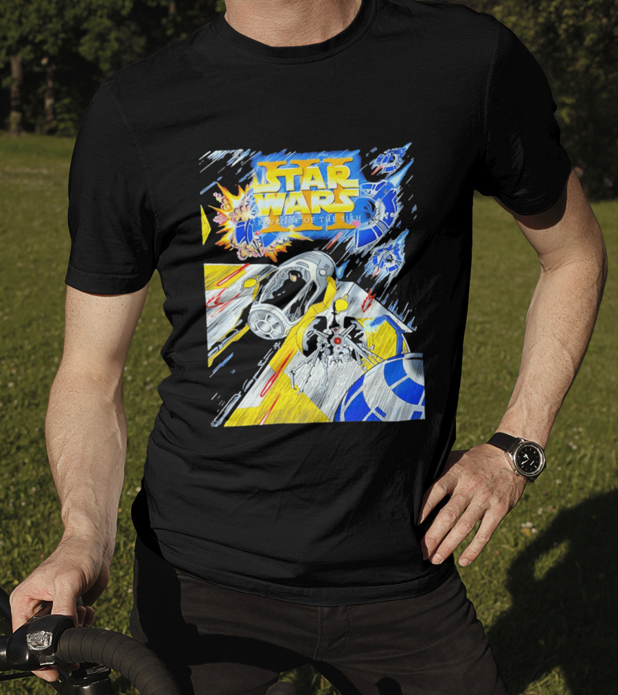 Star Wars Revenge Of The Sith Galactic Battle Artwork Featuring Anakin Skywalker And Iconic Droid Spaceships T-Shirt