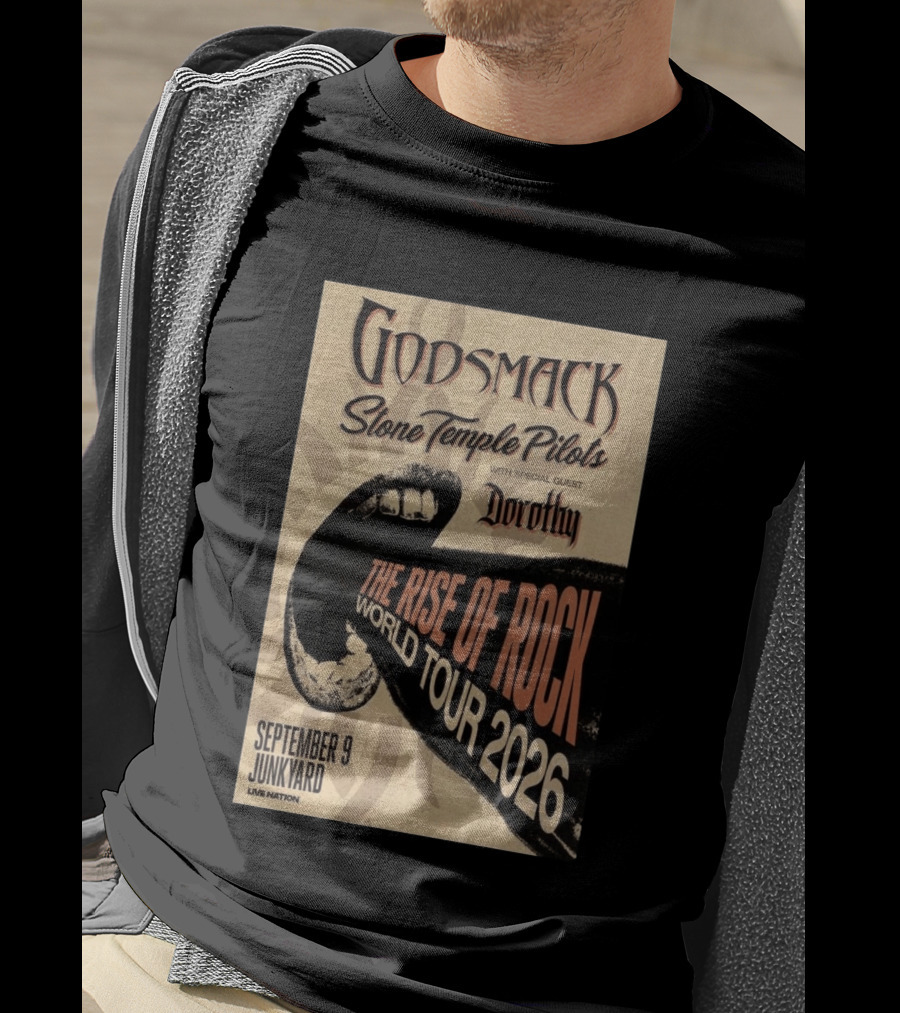 Godsmack Stone Temple Pilots Dorothy Special Guest September 9 Junkyard The Rise Of Rock World Tour 2026 T-Shirt