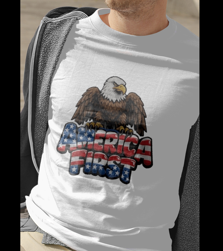 America First Bald Eagle Stars Stripes Patriotic T-Shirt
