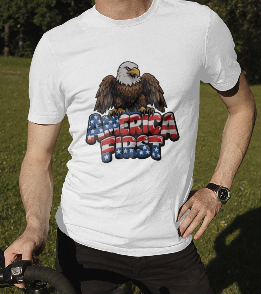 America First Bald Eagle Stars Stripes Patriotic T-Shirt