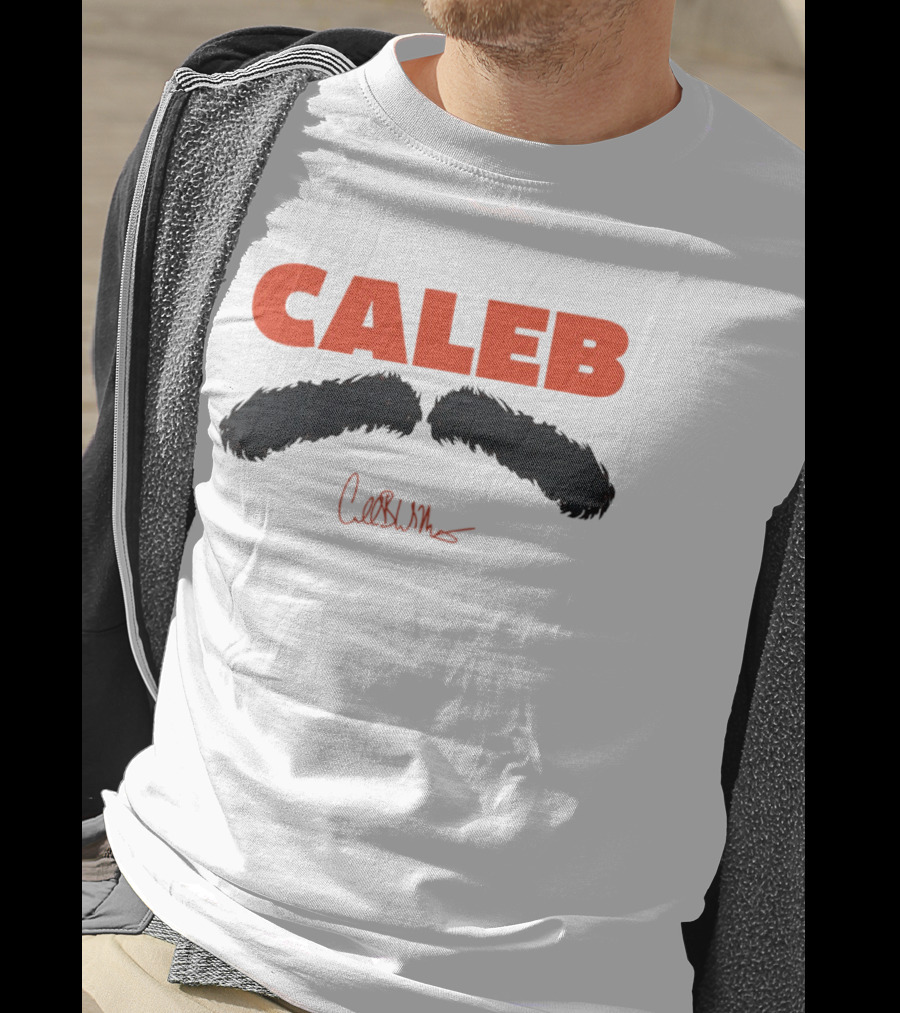 Caleb Mustache Red Text Signature T-Shirt