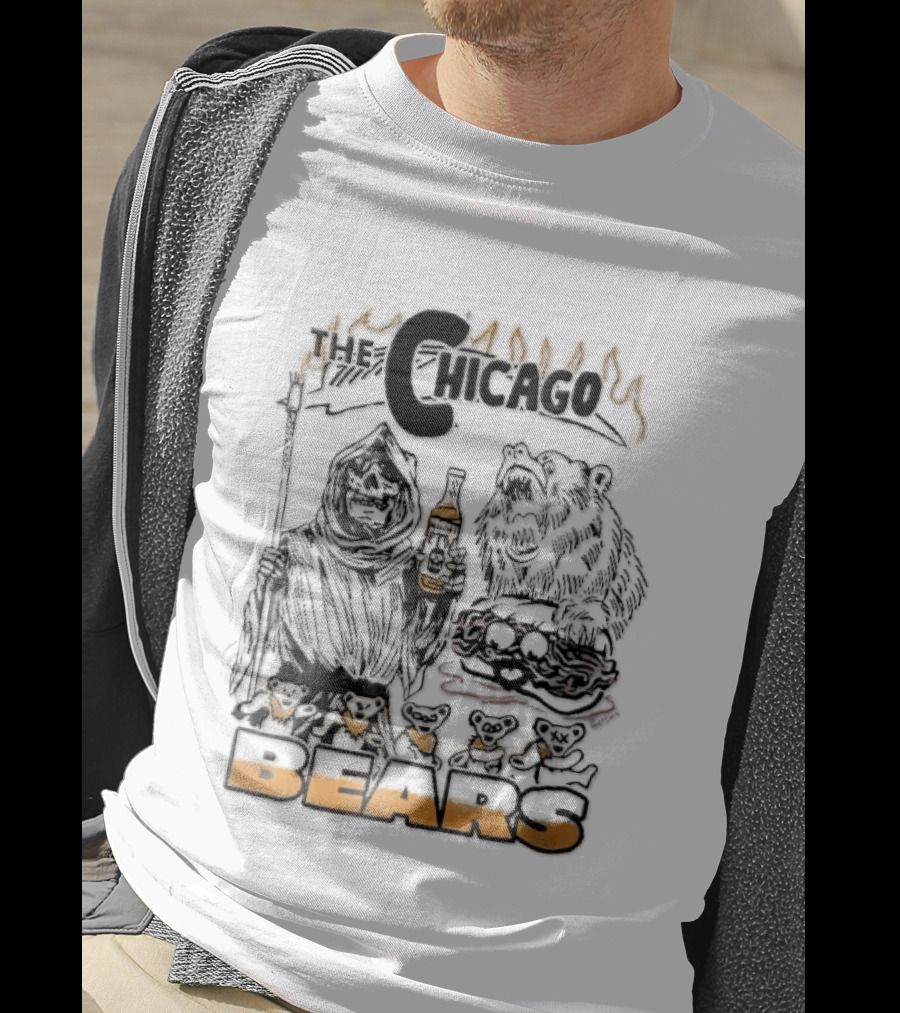Chicago Bears Malort Grim Reaper Grizzly With Sandwich Line T-Shirt