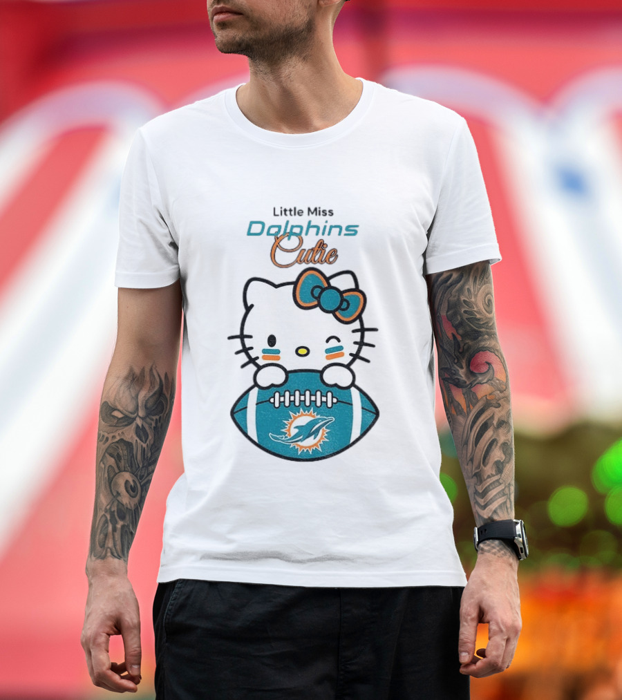 Little Miss Dolphins Cutie Hello Kitty Football T-Shirt