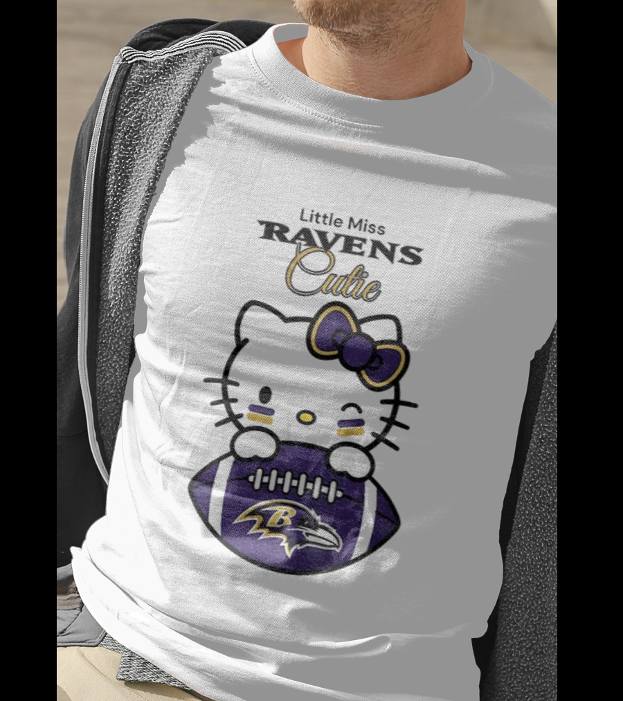 Little Miss Ravens Cutie Hello Kitty Football T-Shirt