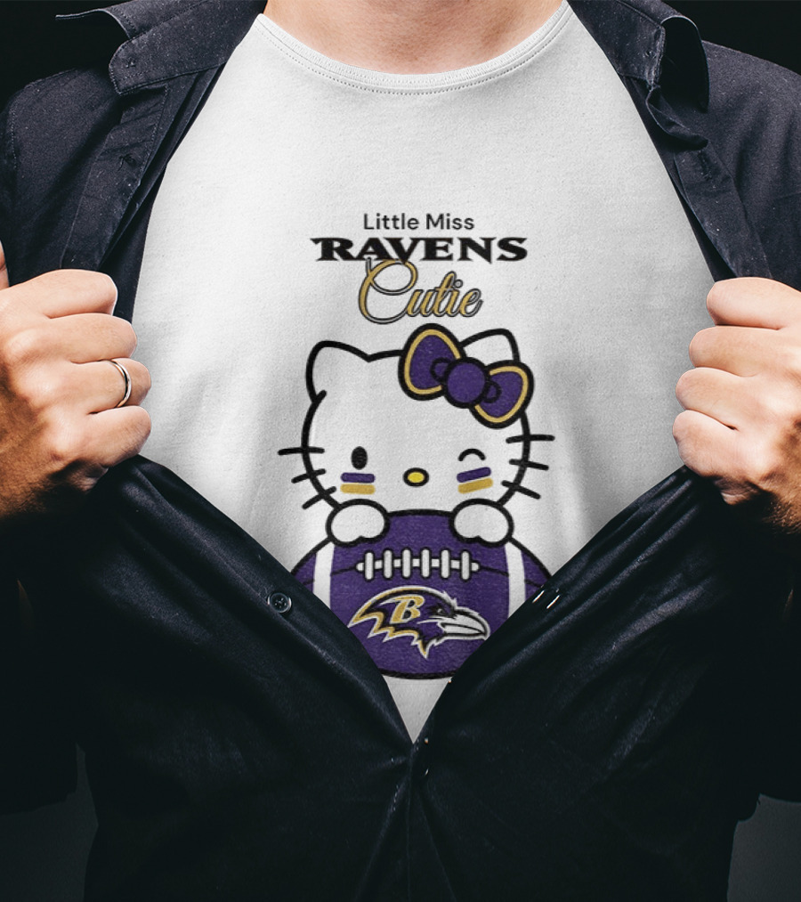 Little Miss Ravens Cutie Hello Kitty Football T-Shirt