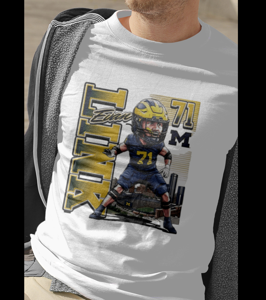 Evan Link 71 Michigan Wolverines Football Caricature T-Shirt