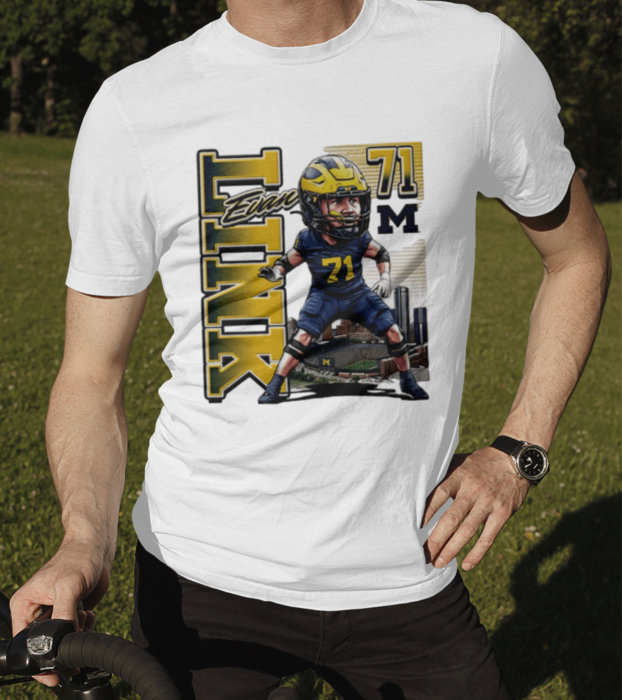 Evan Link 71 Michigan Wolverines Football Caricature T-Shirt