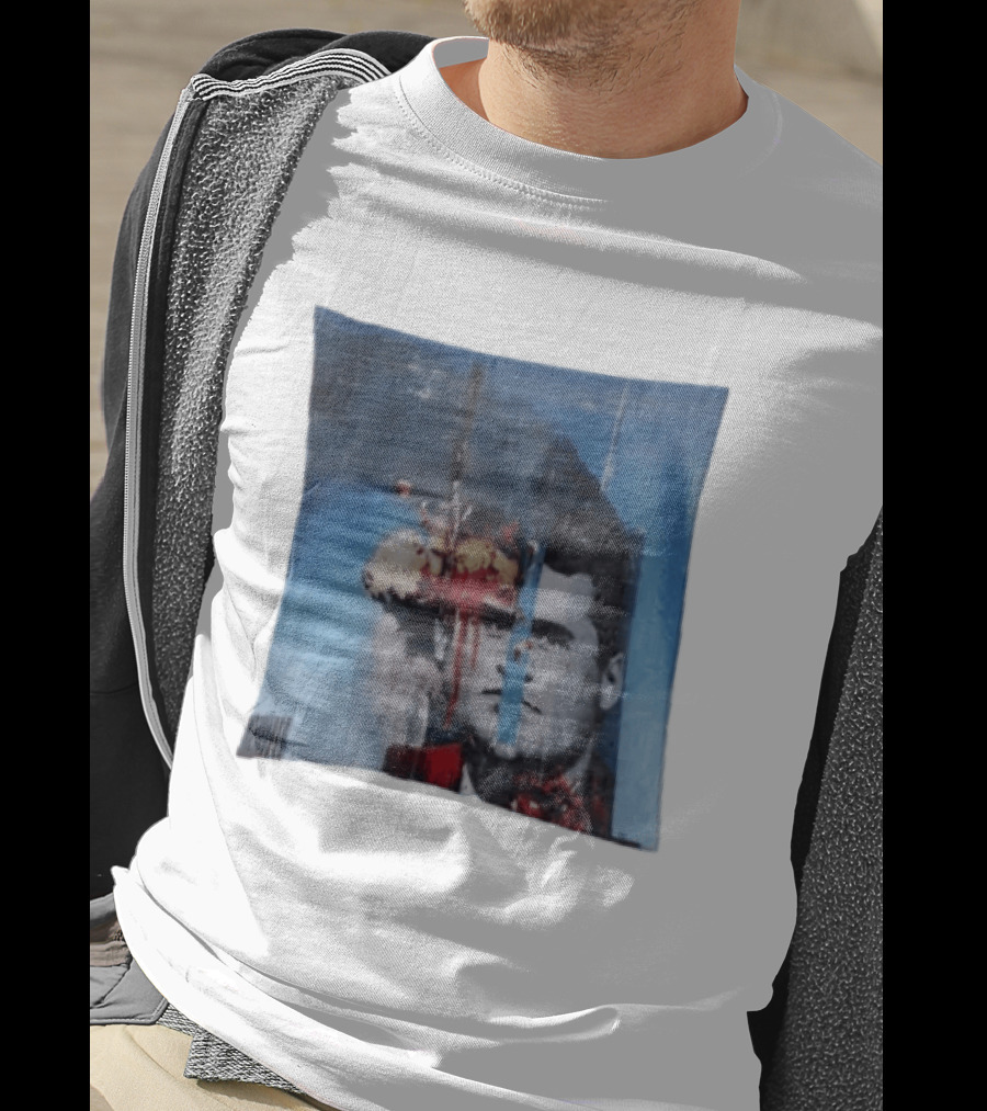 Explosion Face Collage Tower Crew Neck Short Sleeve T-Shirt