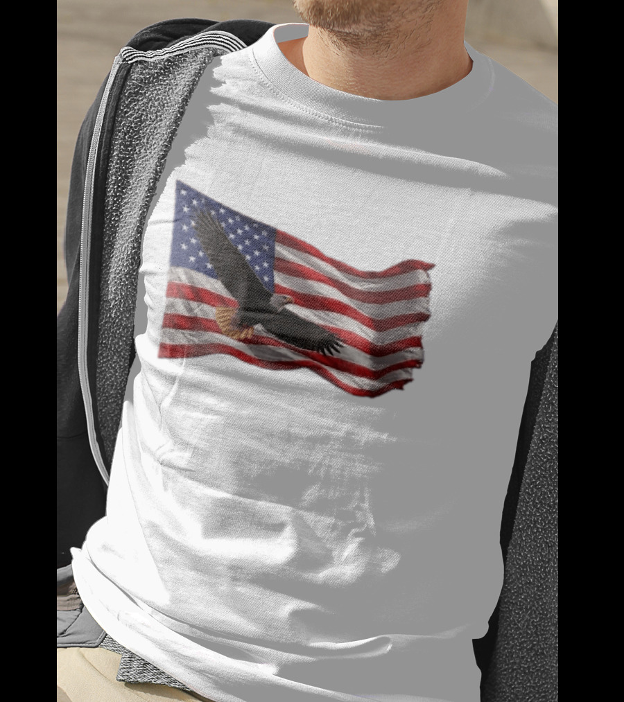 Bald Eagle Soaring Over Distressed American Flag Patriotic T-Shirt