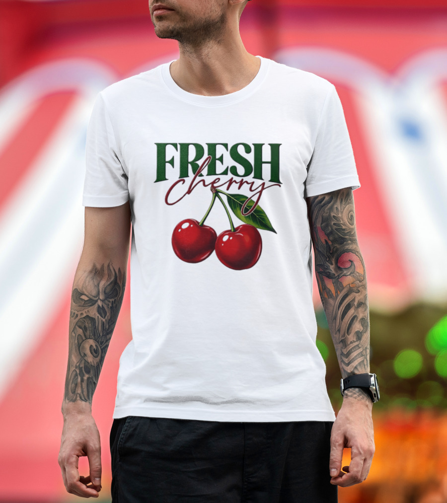 Fresh Cherry Twin Red Fruit And Leaves T-Shirt