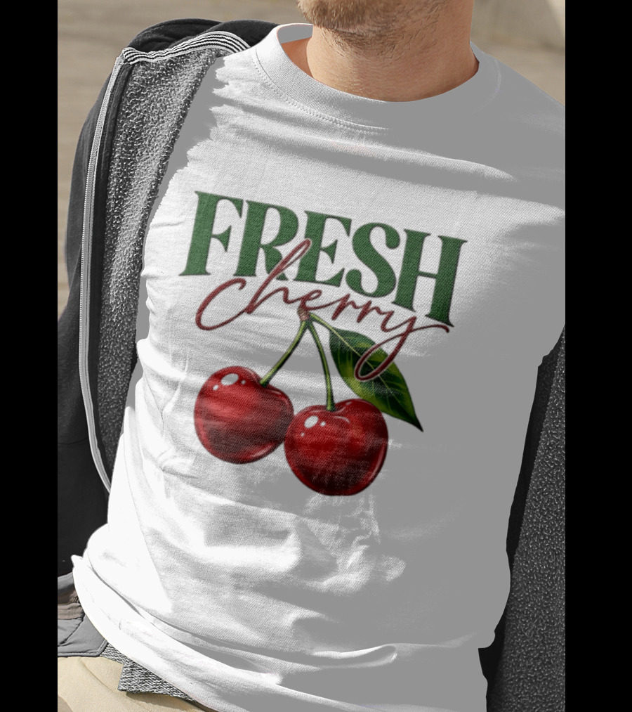 Fresh Cherry Twin Red Fruit And Leaves T-Shirt
