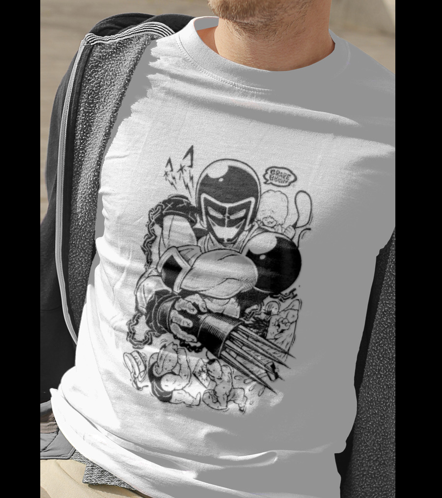Grape Brain Masked Cyborg Wrestler Spiked Claws Chains Cartoon Line Drawing T-Shirt
