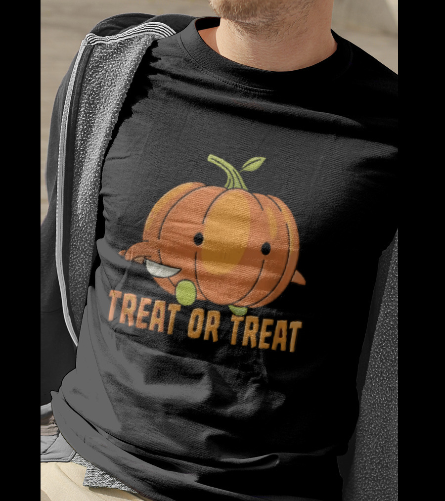 Treat Or Cartoon Pumpkin Holding Small Knife T-Shirt