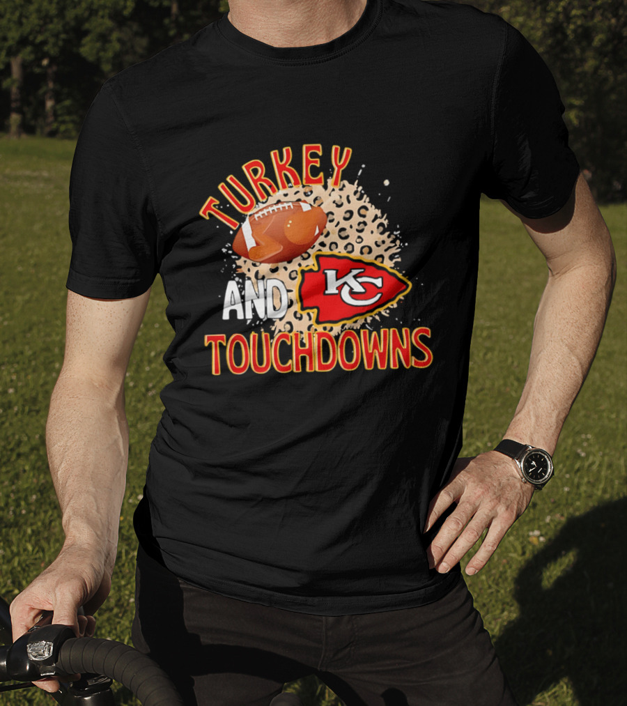 Turkey And Touchdowns KC Chiefs Football Thanksgiving T-Shirt