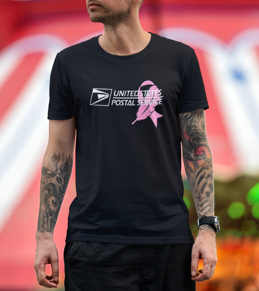 United States Postal Service Pink Breast Cancer Awareness Feather Ribbon T-Shirt