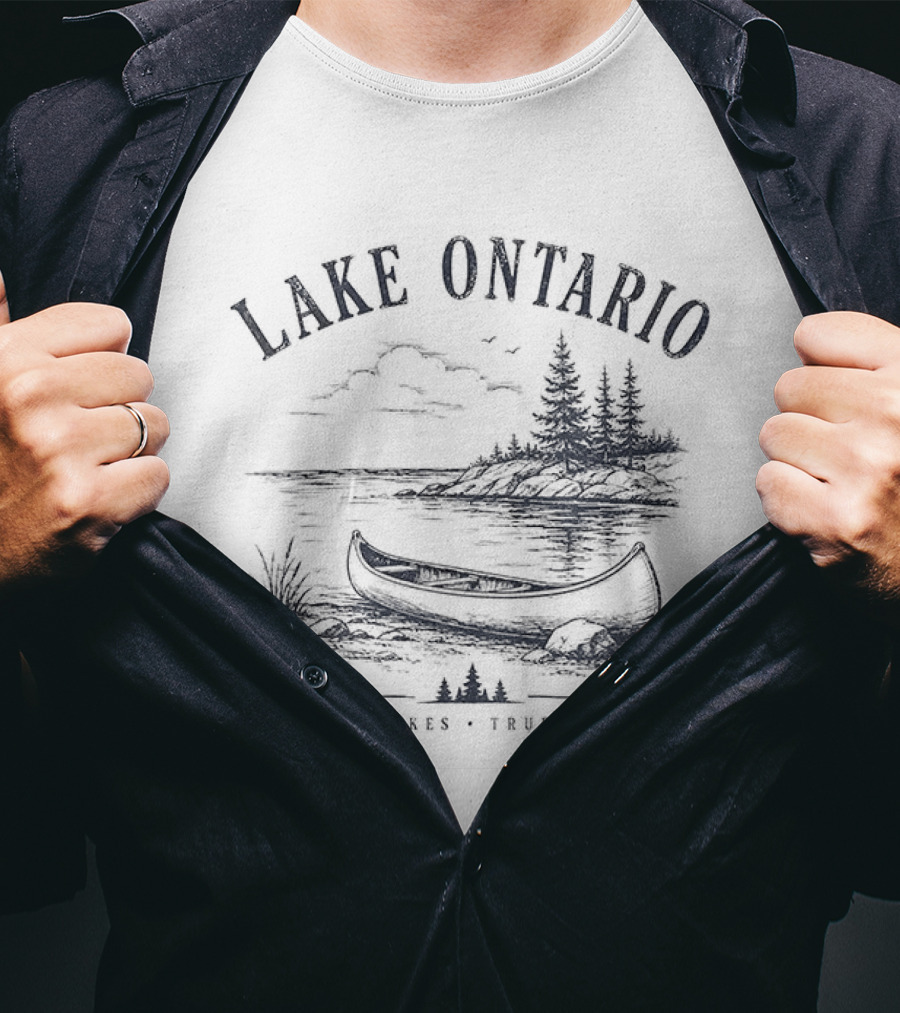 Lake Ontario Great Lakes True North Scenic Canoe And Pines T-Shirt