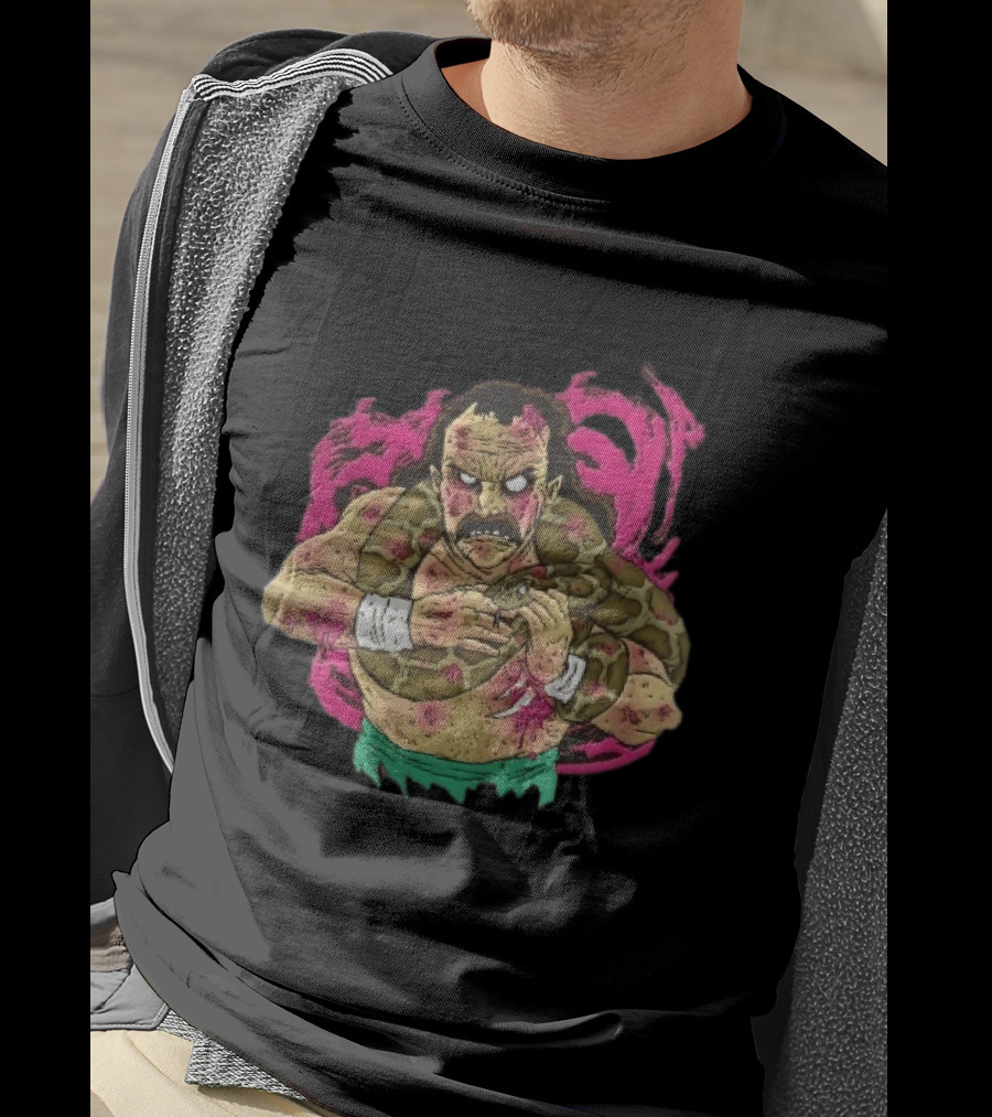 Zombie Wrestler Python Snake Pink Energy Burst Caricature T-Shirt