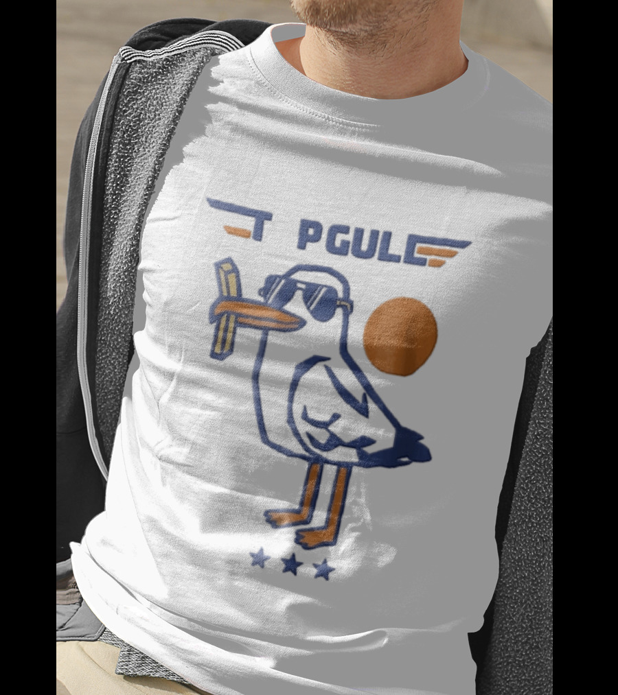 Top Gull Cartoon Seagull Sunglasses French Fries Sun Stars T-Shirt