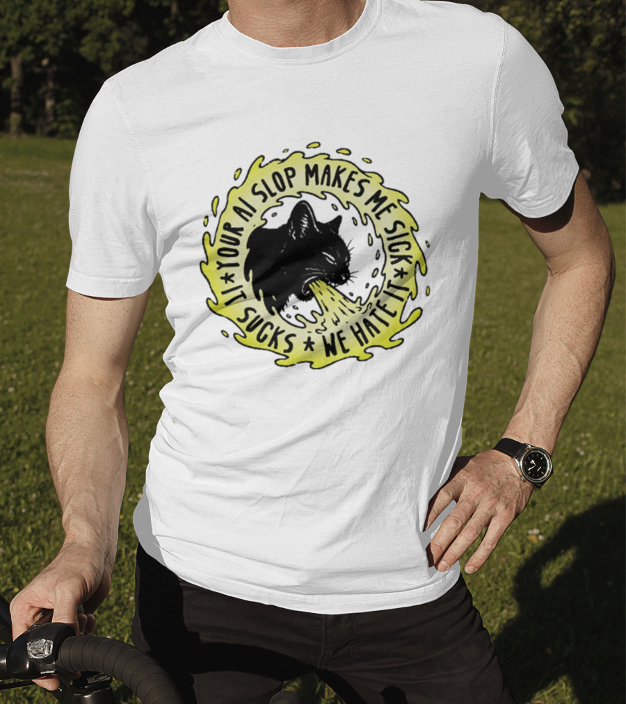 Your AI Slop Makes Me Sick It Sucks We Hate It Cat Vomiting T-Shirt