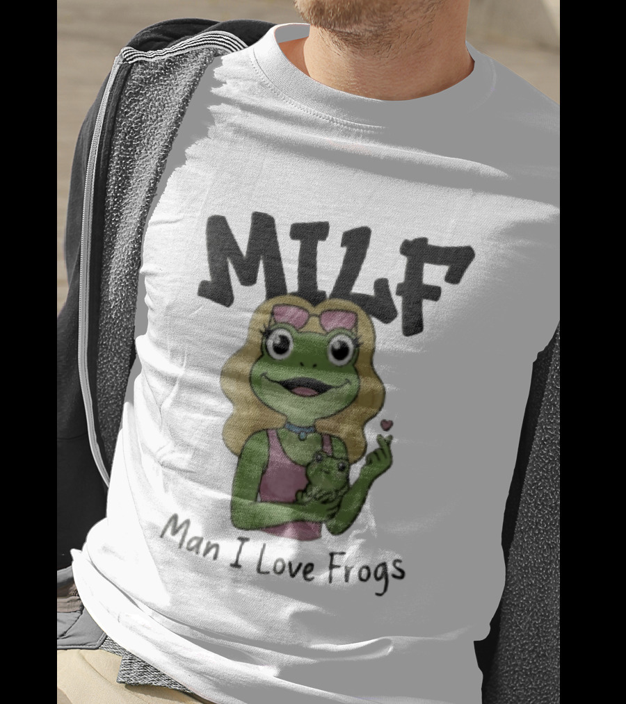 MILF Man I Love Frogs Cartoon Blonde Female Frog Holding Baby Frog T-Shirt