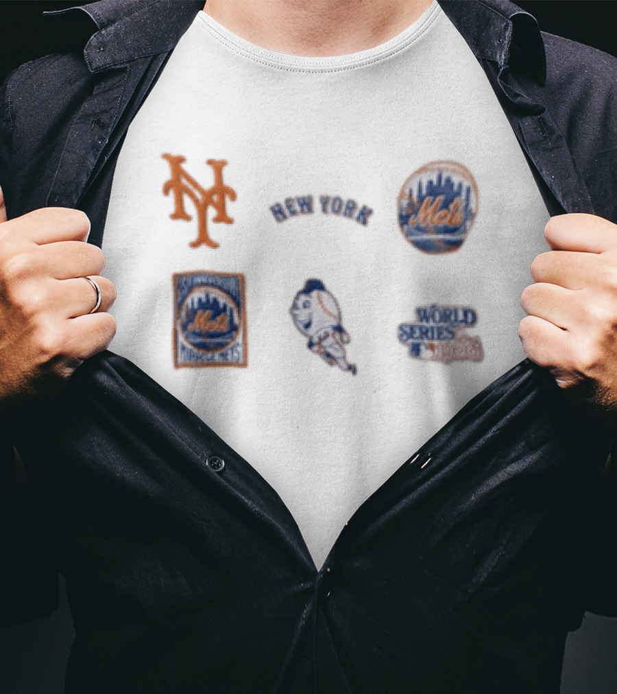 New York Mets 25th Anniversary 1986 World Series Logos T-Shirt