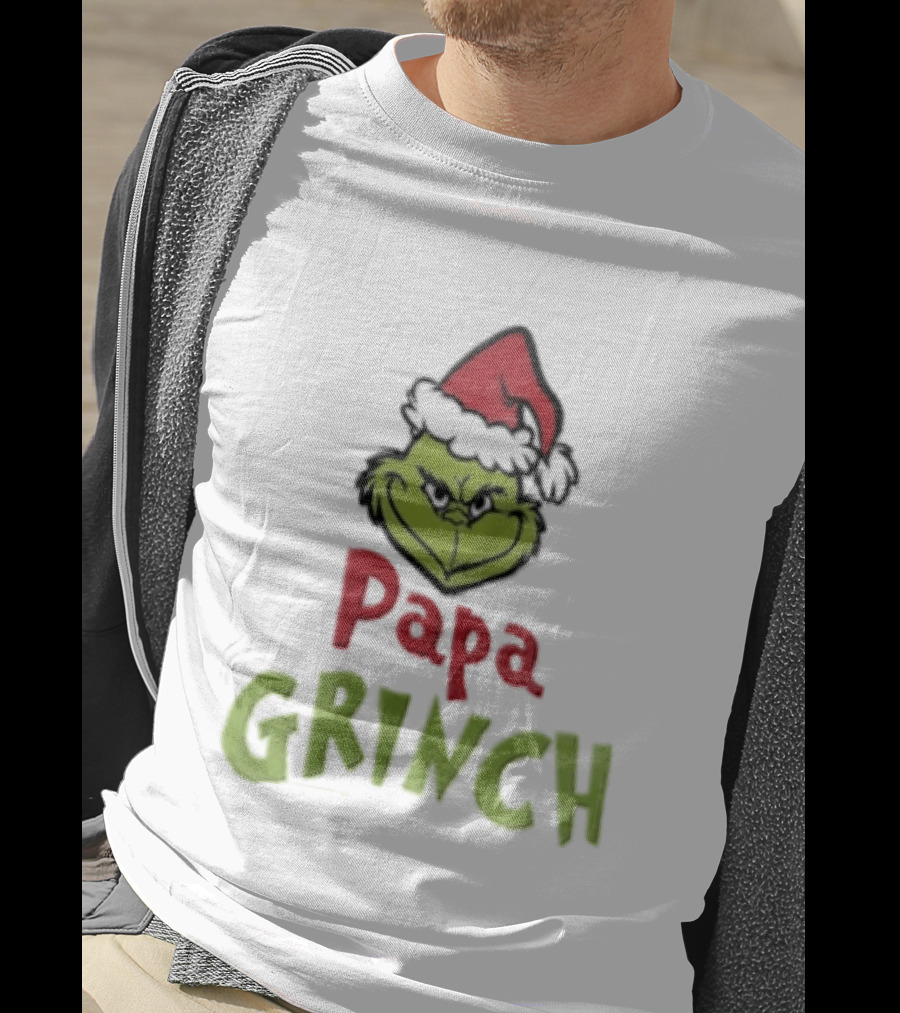 Papa Grinch Santa Claus Hat Green Face Cartoon T-Shirt
