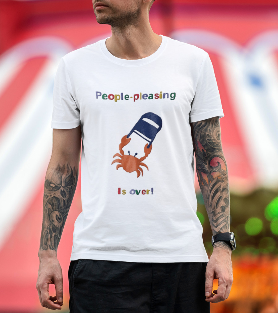 People Pleasing Is Over Orange Crab Throwing Folding Chair Popcompunk Cartoon T-Shirt