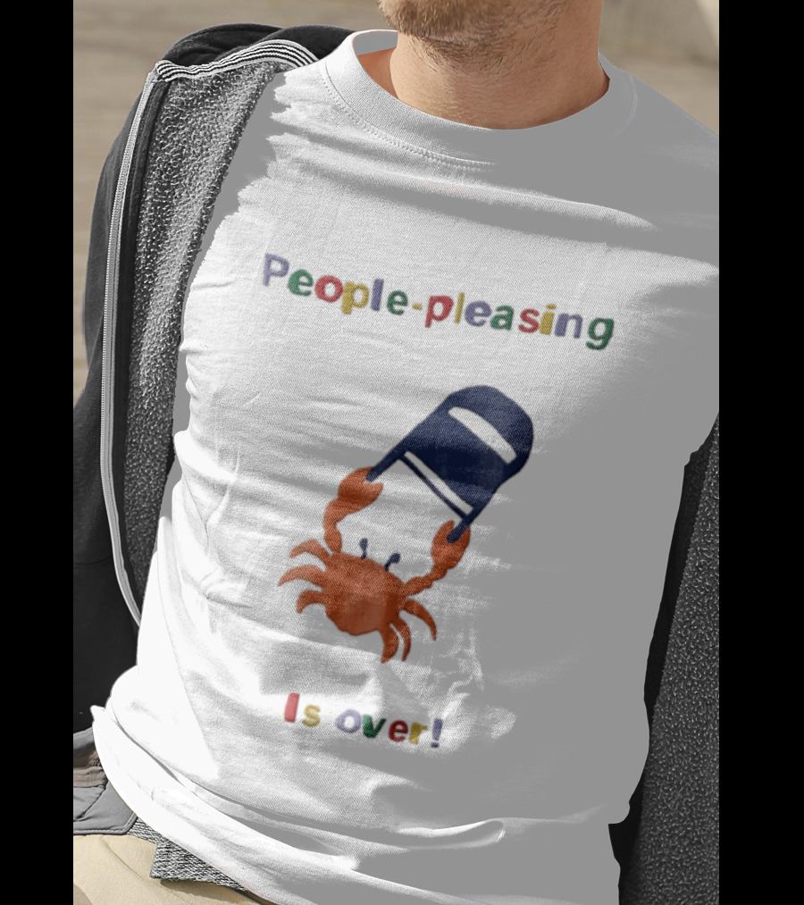People Pleasing Is Over Orange Crab Throwing Folding Chair Popcompunk Cartoon T-Shirt
