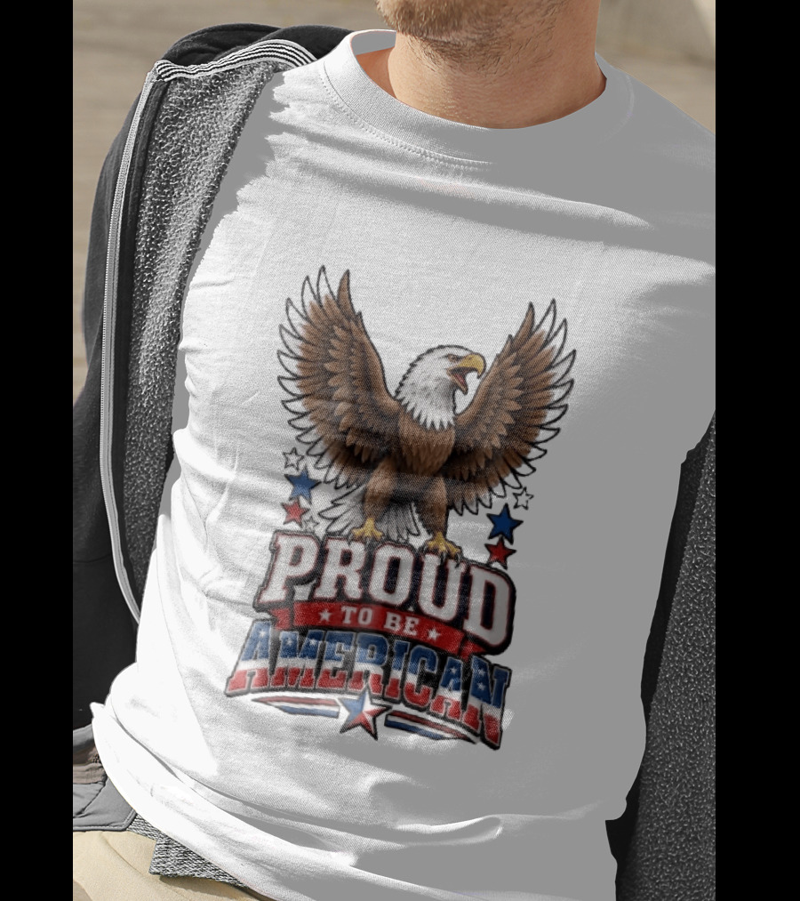 Proud To Be American Bald Eagle Wings Spread Red Blue Stars Patriotic T-Shirt