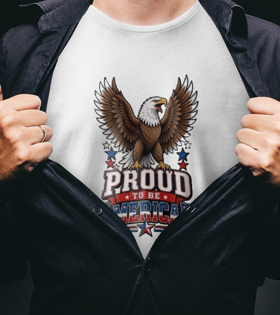 Proud To Be American Bald Eagle Wings Spread Red Blue Stars Patriotic T-Shirt