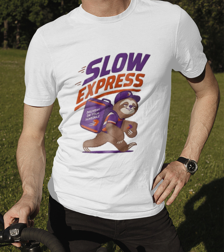 Slow Express Delivery On Your Schedule Cartoon Sloth Courier Carrying Package T-Shirt