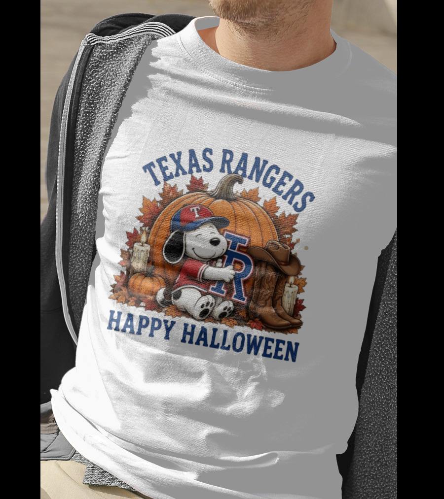 Texas Rangers Snoopy Pumpkin Happy Halloween T-Shirt