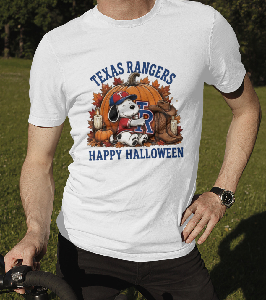 Texas Rangers Snoopy Pumpkin Happy Halloween T-Shirt