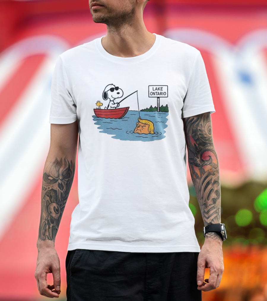 Snoopy And Woodstock Fishing Lake Ontario Cartoon With Trump Caricature T-Shirt