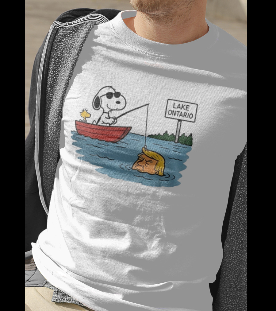 Snoopy And Woodstock Fishing Lake Ontario Cartoon With Trump Caricature T-Shirt