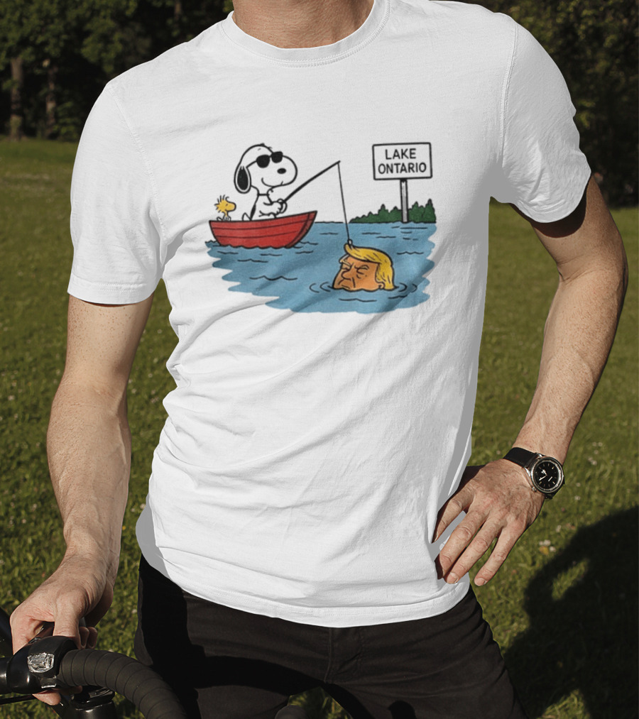 Snoopy And Woodstock Fishing Lake Ontario Cartoon With Trump Caricature T-Shirt
