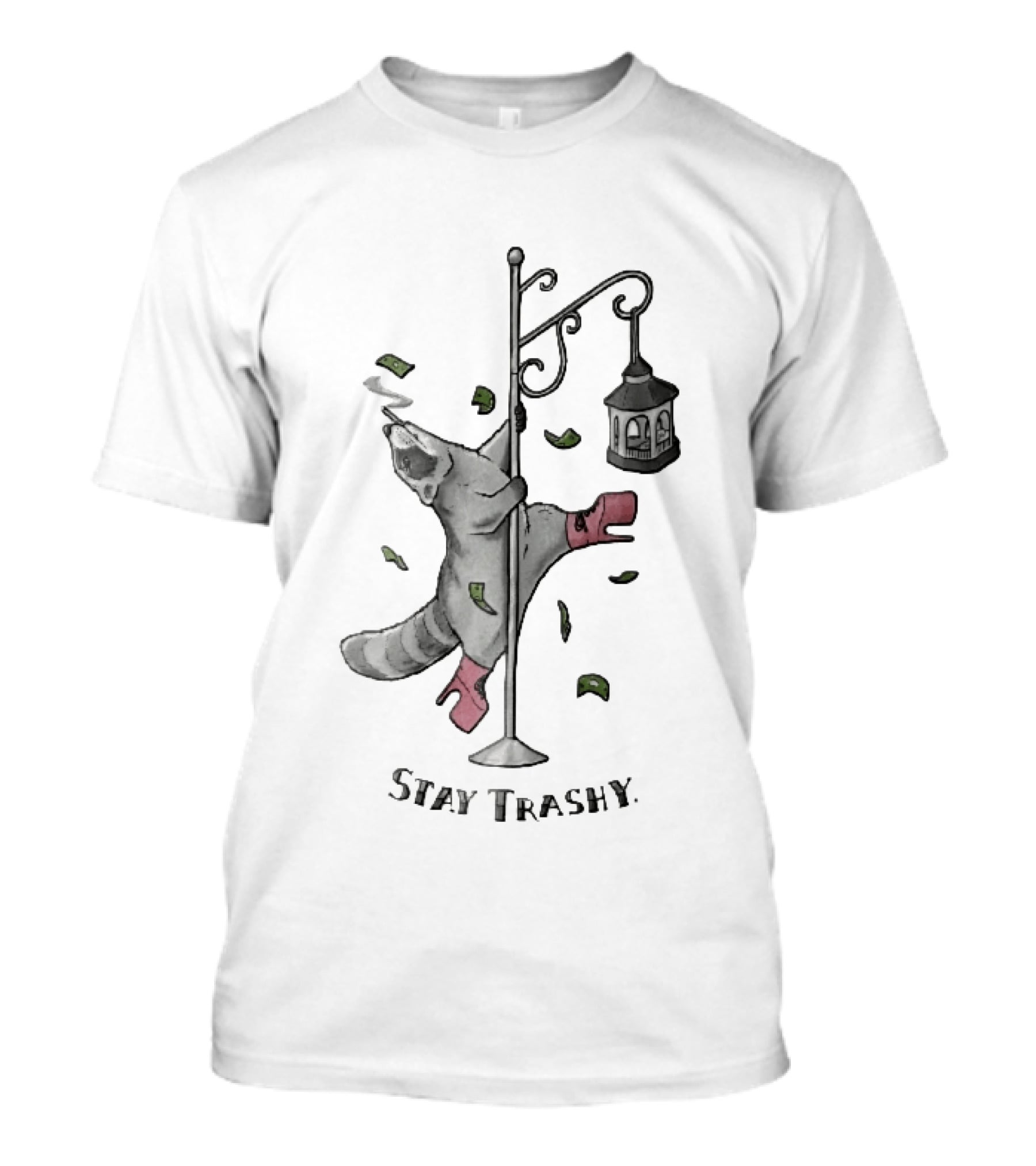 Stay Trashy Raccoon Smoking Pole Dancing Bird Feeder T-Shirt