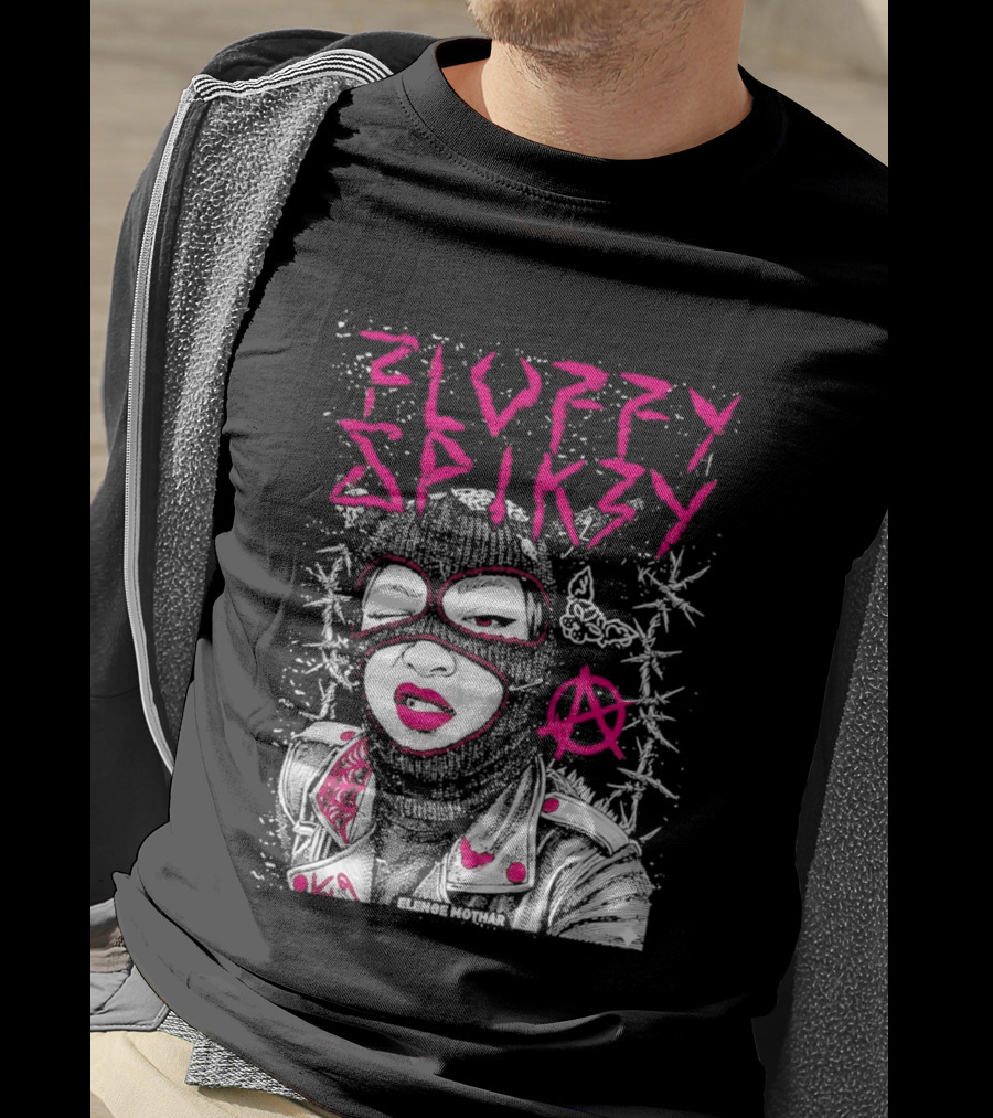 Fluffy Spikzy Elenoe Mothar Balaclava Anarchy Art With Barbed Wire And Punk T-Shirt