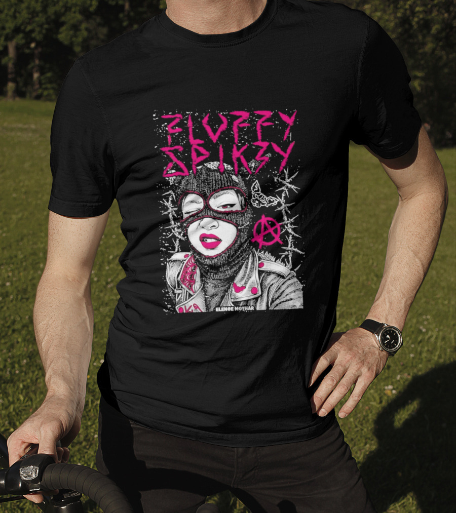 Fluffy Spikzy Elenoe Mothar Balaclava Anarchy Art With Barbed Wire And Punk T-Shirt