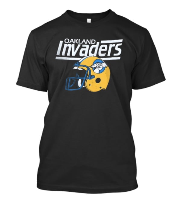 Oakland Invaders Distressed Yellow Football Helmet Vintage Style Retro Sports Memorabilia T-Shirt