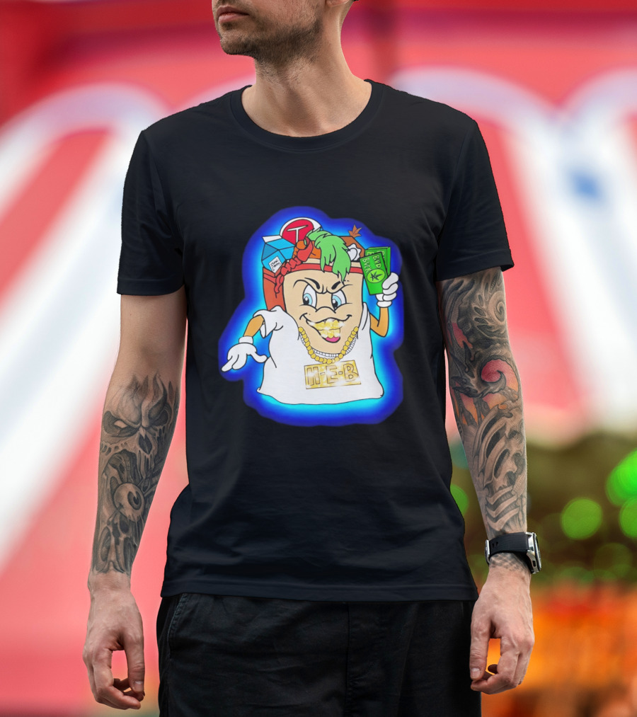 H E Buddy Bud Bucks Character Holding Bud Buck Bills And Wearing Gold Chain With Bling H E B T-Shirt