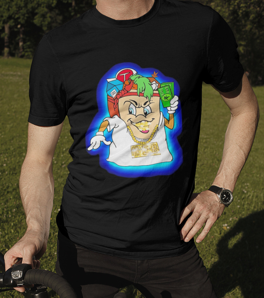 H E Buddy Bud Bucks Character Holding Bud Buck Bills And Wearing Gold Chain With Bling H E B T-Shirt